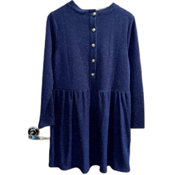 LOFT Sweater Dress Blue White Ribbed Button Back Longsleeve Cozy Work Wear LP - Picture 3 of 7